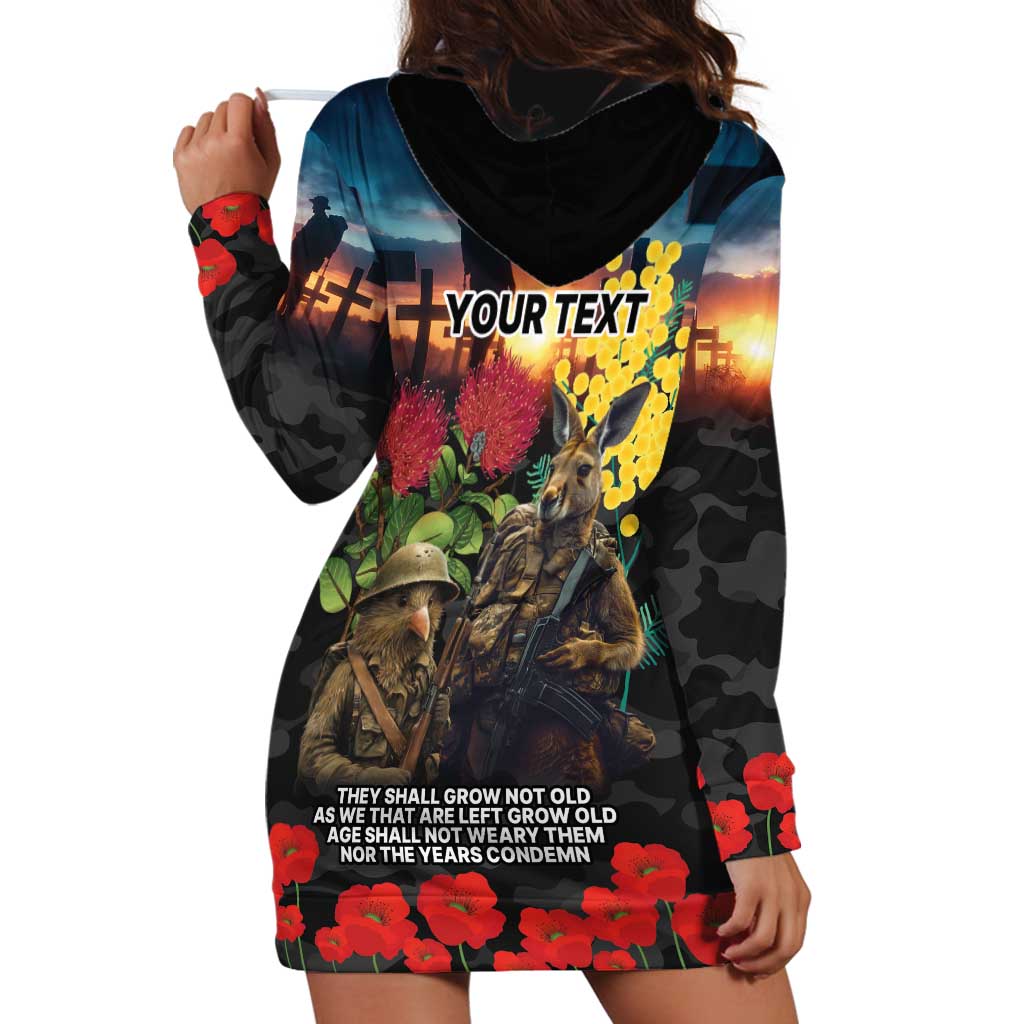 Kangaroo-Kiwi Soldier ANZAC Personalised Hoodie Dress Golden Wattle and Pohutukawa Flowers