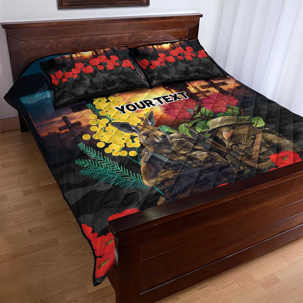 Kangaroo-Kiwi Soldier ANZAC Personalised Quilt Bed Set Golden Wattle and Pohutukawa Flowers LT9 - Polynesian Pride