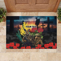 Kangaroo-Kiwi Soldier ANZAC Personalised Rubber Doormat Golden Wattle and Pohutukawa Flowers LT9 Black - Polynesian Pride