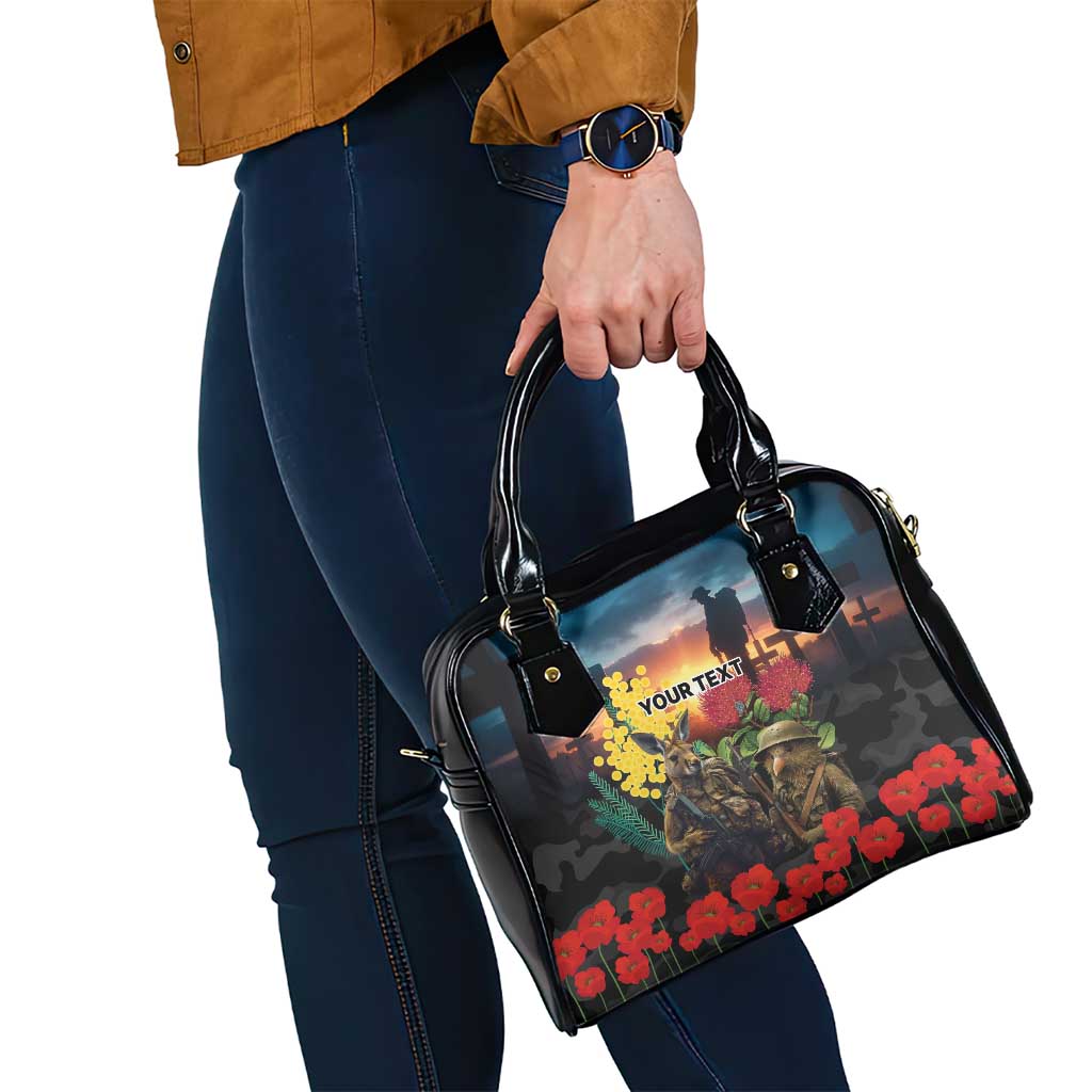 Kangaroo-Kiwi Soldier ANZAC Personalised Shoulder Handbag Golden Wattle and Pohutukawa Flowers