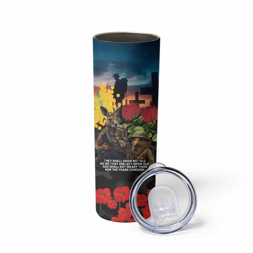 Kangaroo-Kiwi Soldier ANZAC Personalised Skinny Tumbler Golden Wattle and Pohutukawa Flowers