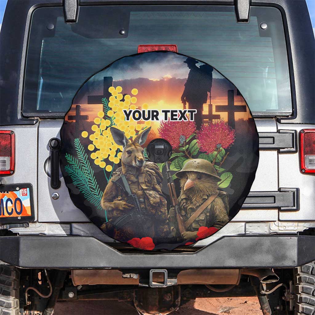 Kangaroo-Kiwi Soldier ANZAC Personalised Spare Tire Cover Golden Wattle and Pohutukawa Flowers