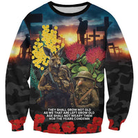 Kangaroo-Kiwi Soldier ANZAC Personalised Sweatshirt Golden Wattle and Pohutukawa Flowers LT9 Unisex Black - Polynesian Pride