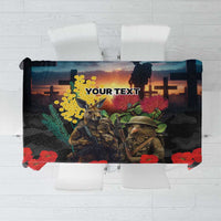 Kangaroo-Kiwi Soldier ANZAC Personalised Tablecloth Golden Wattle and Pohutukawa Flowers LT9 Black - Polynesian Pride