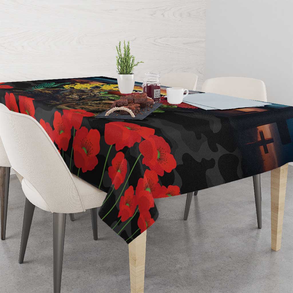Kangaroo-Kiwi Soldier ANZAC Personalised Tablecloth Golden Wattle and Pohutukawa Flowers LT9 - Polynesian Pride