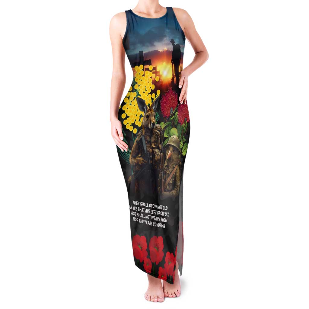 Kangaroo-Kiwi Soldier ANZAC Personalised Tank Maxi Dress Golden Wattle and Pohutukawa Flowers