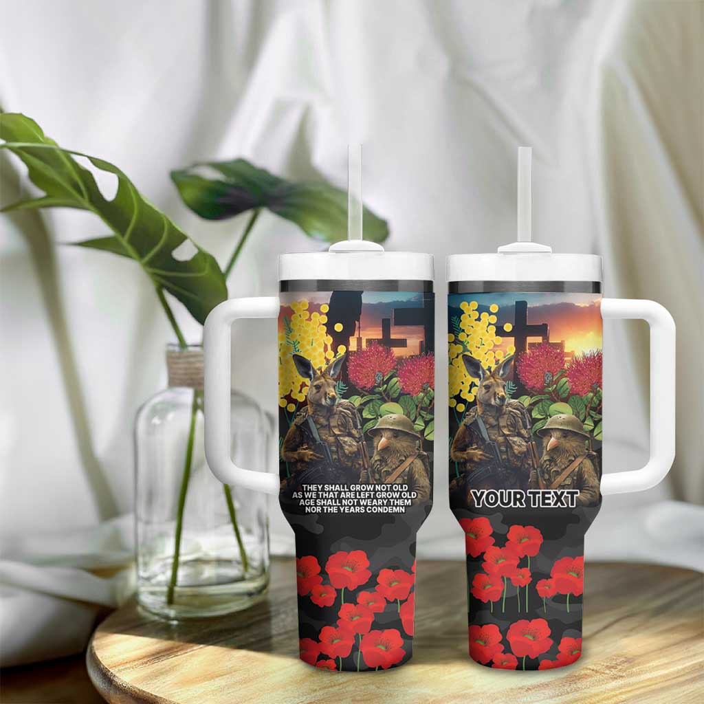 Kangaroo-Kiwi Soldier ANZAC Personalised Tumbler With Handle Golden Wattle and Pohutukawa Flowers