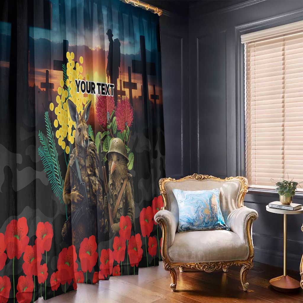 Kangaroo-Kiwi Soldier ANZAC Personalised Window Curtain Golden Wattle and Pohutukawa Flowers LT9 - Polynesian Pride