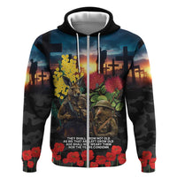 Kangaroo-Kiwi Soldier ANZAC Personalised Zip Hoodie Golden Wattle and Pohutukawa Flowers