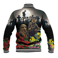 Kangaroo-Kiwi Soldier ANZAC Personalised Baseball Jacket Golden Wattle Poppy Flowers LT9 - Polynesian Pride