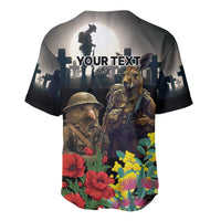 Kangaroo-Kiwi Soldier ANZAC Personalised Baseball Jersey Golden Wattle Poppy Flowers