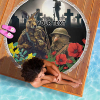 Kangaroo-Kiwi Soldier ANZAC Personalised Beach Blanket Golden Wattle Poppy Flowers LT9 - Polynesian Pride