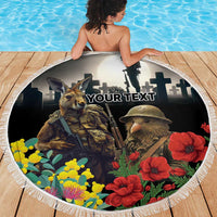 Kangaroo-Kiwi Soldier ANZAC Personalised Beach Blanket Golden Wattle Poppy Flowers LT9 - Polynesian Pride