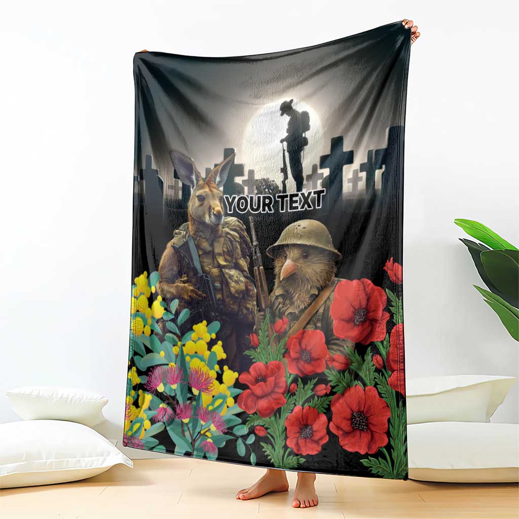 Kangaroo-Kiwi Soldier ANZAC Personalised Blanket Golden Wattle Poppy Flowers LT9 - Polynesian Pride