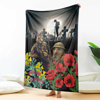 Kangaroo-Kiwi Soldier ANZAC Personalised Blanket Golden Wattle Poppy Flowers LT9 - Polynesian Pride