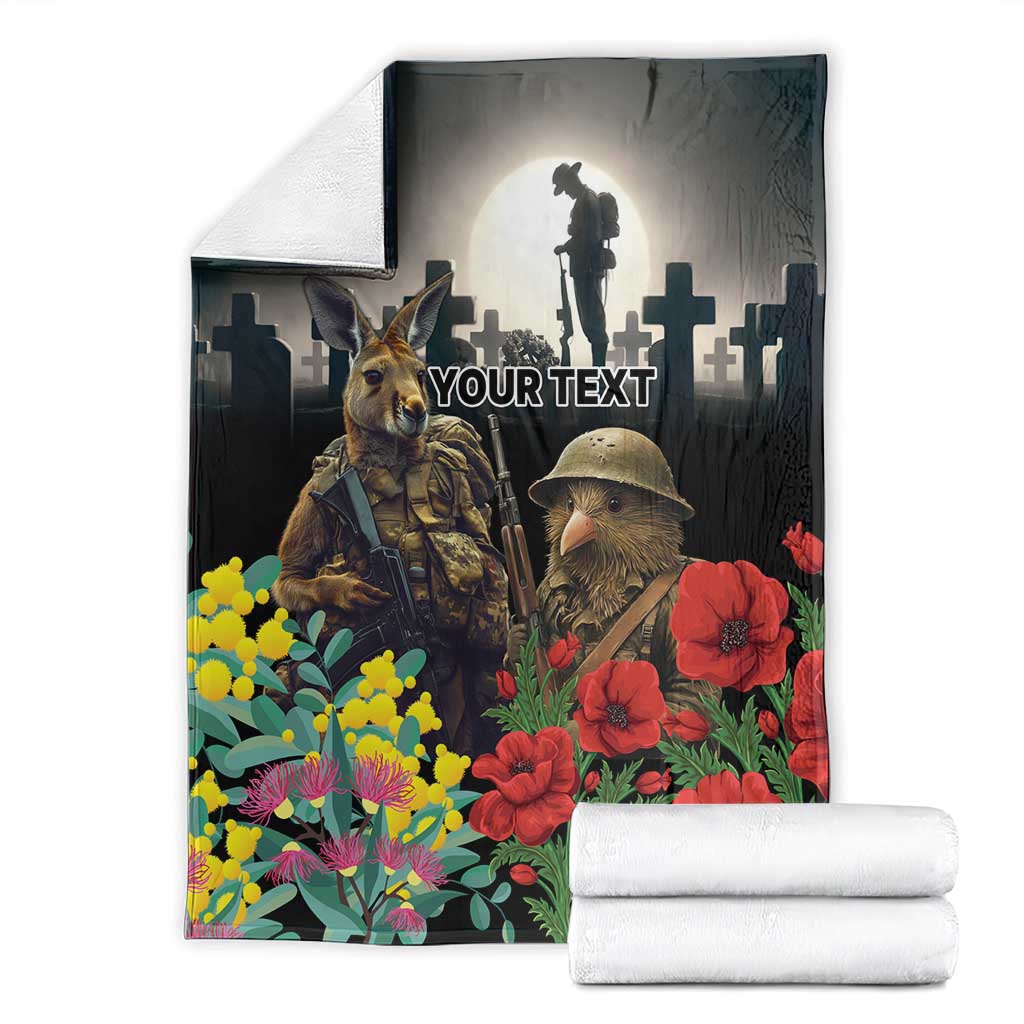 Kangaroo-Kiwi Soldier ANZAC Personalised Blanket Golden Wattle Poppy Flowers LT9 - Polynesian Pride