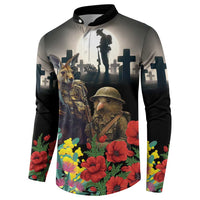 Kangaroo-Kiwi Soldier ANZAC Personalised Button Sweatshirt Golden Wattle Poppy Flowers LT9 - Polynesian Pride