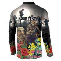Kangaroo-Kiwi Soldier ANZAC Personalised Button Sweatshirt Golden Wattle Poppy Flowers LT9 - Polynesian Pride