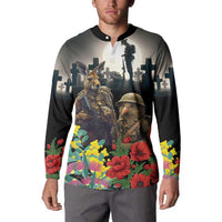 Kangaroo-Kiwi Soldier ANZAC Personalised Button Sweatshirt Golden Wattle Poppy Flowers LT9 - Polynesian Pride