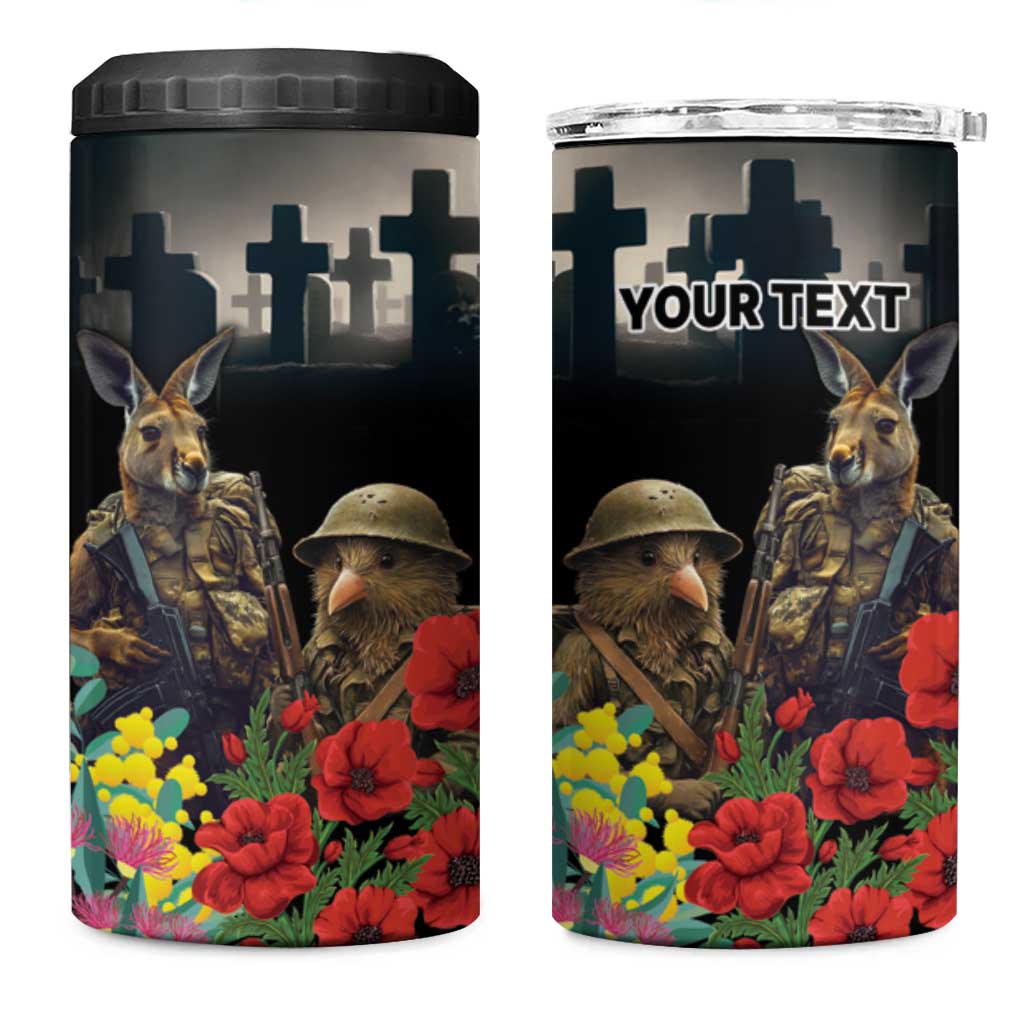 Kangaroo-Kiwi Soldier ANZAC Personalised 4 in 1 Can Cooler Tumbler Golden Wattle Poppy Flowers LT9 One Size: 16 oz Black - Polynesian Pride