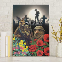 Kangaroo-Kiwi Soldier ANZAC Personalised Canvas Wall Art Golden Wattle Poppy Flowers LT9 Without Frame Black - Polynesian Pride