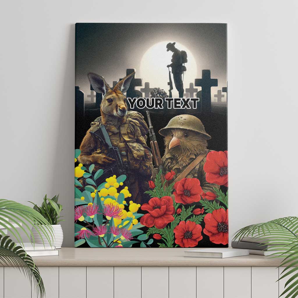 Kangaroo-Kiwi Soldier ANZAC Personalised Canvas Wall Art Golden Wattle Poppy Flowers LT9 - Polynesian Pride