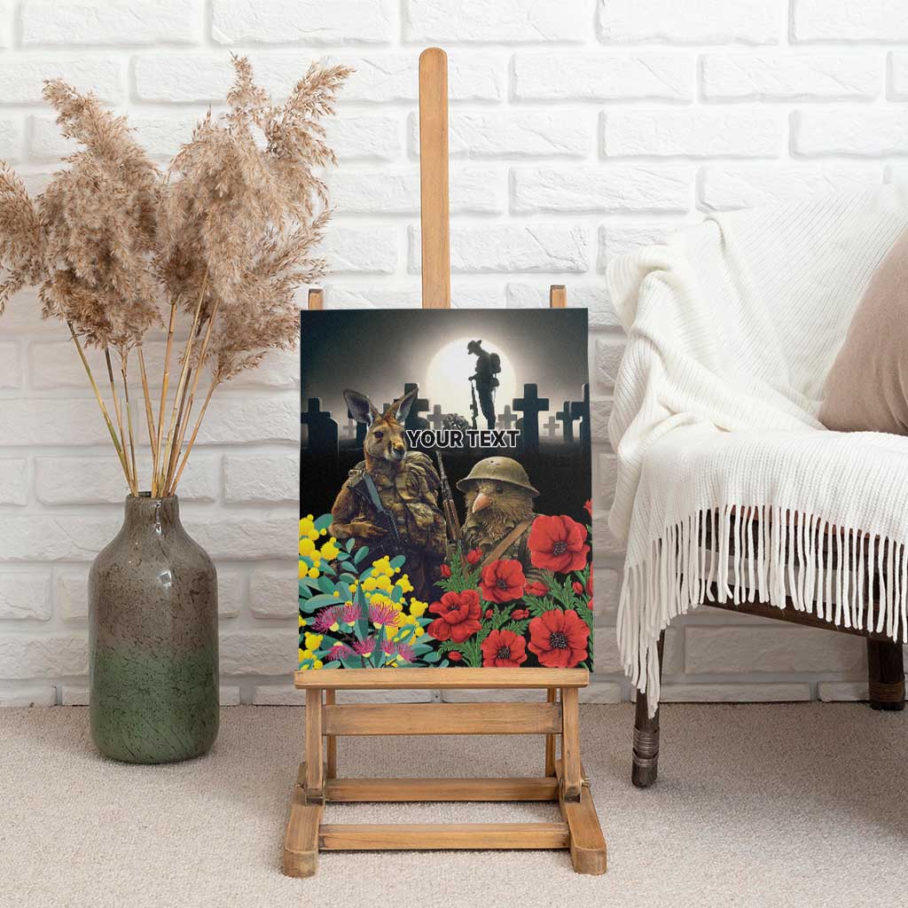 Kangaroo-Kiwi Soldier ANZAC Personalised Canvas Wall Art Golden Wattle Poppy Flowers LT9 - Polynesian Pride