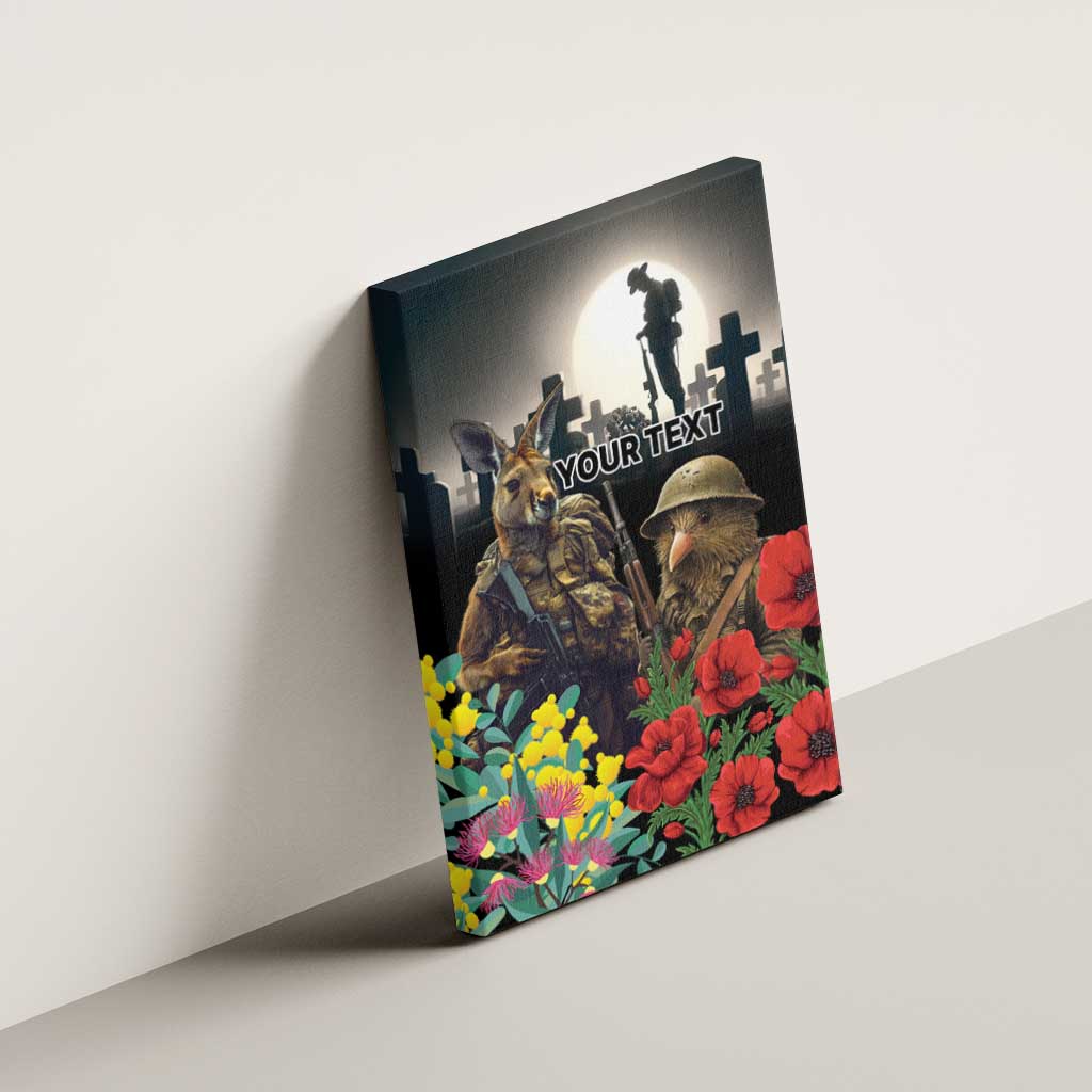 Kangaroo-Kiwi Soldier ANZAC Personalised Canvas Wall Art Golden Wattle Poppy Flowers LT9 - Polynesian Pride