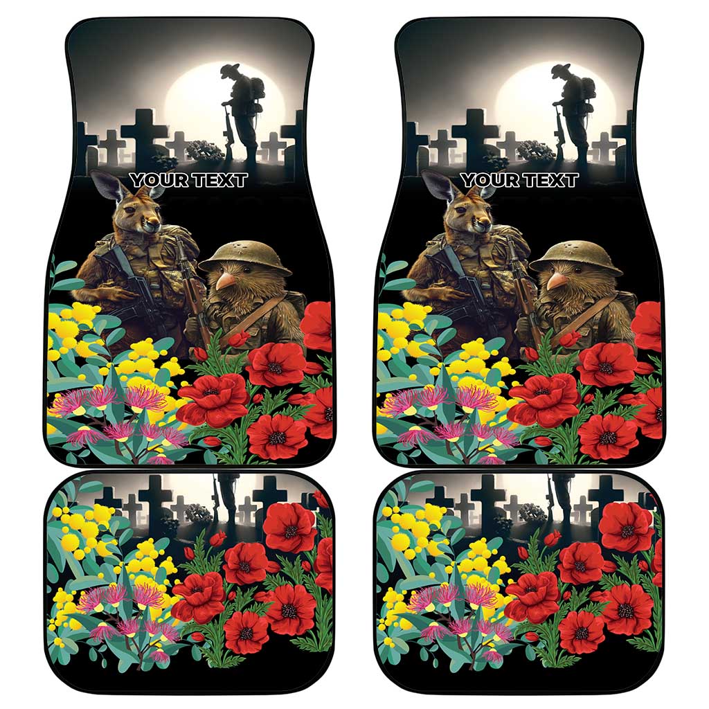 Kangaroo-Kiwi Soldier ANZAC Personalised Car Mats Golden Wattle Poppy Flowers LT9 - Polynesian Pride
