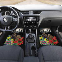 Kangaroo-Kiwi Soldier ANZAC Personalised Car Mats Golden Wattle Poppy Flowers LT9 Set 2pcs - Front Black - Polynesian Pride