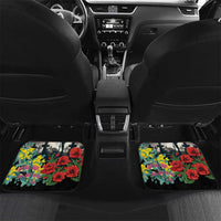 Kangaroo-Kiwi Soldier ANZAC Personalised Car Mats Golden Wattle Poppy Flowers LT9 Set 2pcs - Back Black - Polynesian Pride
