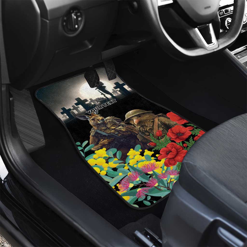 Kangaroo-Kiwi Soldier ANZAC Personalised Car Mats Golden Wattle Poppy Flowers LT9 - Polynesian Pride