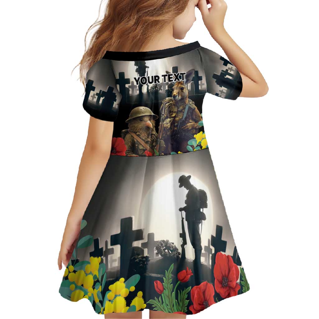Kangaroo-Kiwi Soldier ANZAC Personalised Family Matching Long Sleeve Bodycon Dress and Hawaiian Shirt Golden Wattle Poppy Flowers