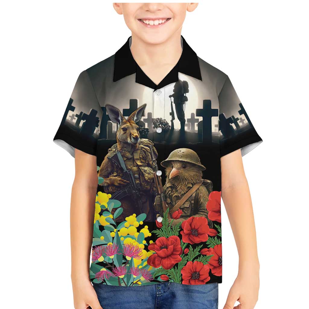 Kangaroo-Kiwi Soldier ANZAC Personalised Family Matching Mermaid Dress and Hawaiian Shirt Golden Wattle Poppy Flowers