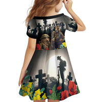 Kangaroo-Kiwi Soldier ANZAC Personalised Family Matching Off Shoulder Short Dress and Hawaiian Shirt Golden Wattle Poppy Flowers