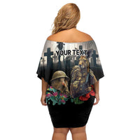 Kangaroo-Kiwi Soldier ANZAC Personalised Family Matching Off Shoulder Short Dress and Hawaiian Shirt Golden Wattle Poppy Flowers