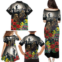 Kangaroo-Kiwi Soldier ANZAC Personalised Family Matching Puletasi and Hawaiian Shirt Golden Wattle Poppy Flowers