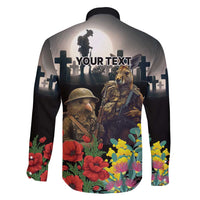 Kangaroo-Kiwi Soldier ANZAC Personalised Family Matching Puletasi and Hawaiian Shirt Golden Wattle Poppy Flowers