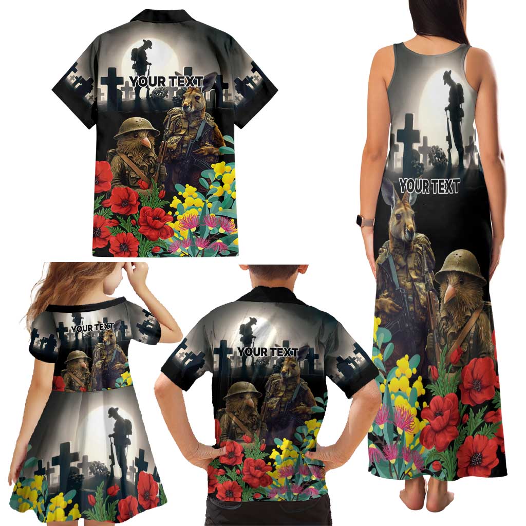Kangaroo-Kiwi Soldier ANZAC Personalised Family Matching Tank Maxi Dress and Hawaiian Shirt Golden Wattle Poppy Flowers