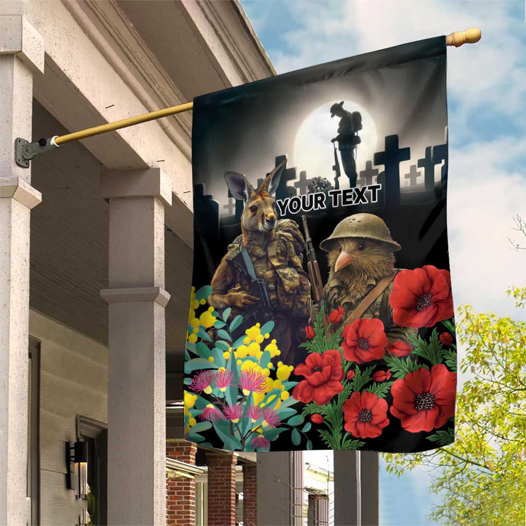 Kangaroo-Kiwi Soldier ANZAC Personalised Garden Flag Golden Wattle Poppy Flowers LT9 House Flag Black - Polynesian Pride