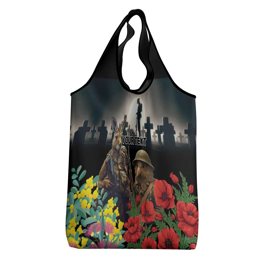 Kangaroo-Kiwi Soldier ANZAC Personalised Grocery Bag Golden Wattle Poppy Flowers