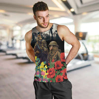 Kangaroo-Kiwi Soldier ANZAC Personalised Men Tank Top Golden Wattle Poppy Flowers LT9 Black - Polynesian Pride