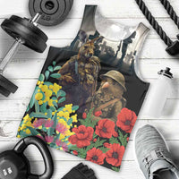 Kangaroo-Kiwi Soldier ANZAC Personalised Men Tank Top Golden Wattle Poppy Flowers LT9 - Polynesian Pride