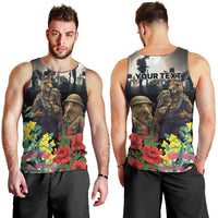 Kangaroo-Kiwi Soldier ANZAC Personalised Men Tank Top Golden Wattle Poppy Flowers LT9 - Polynesian Pride