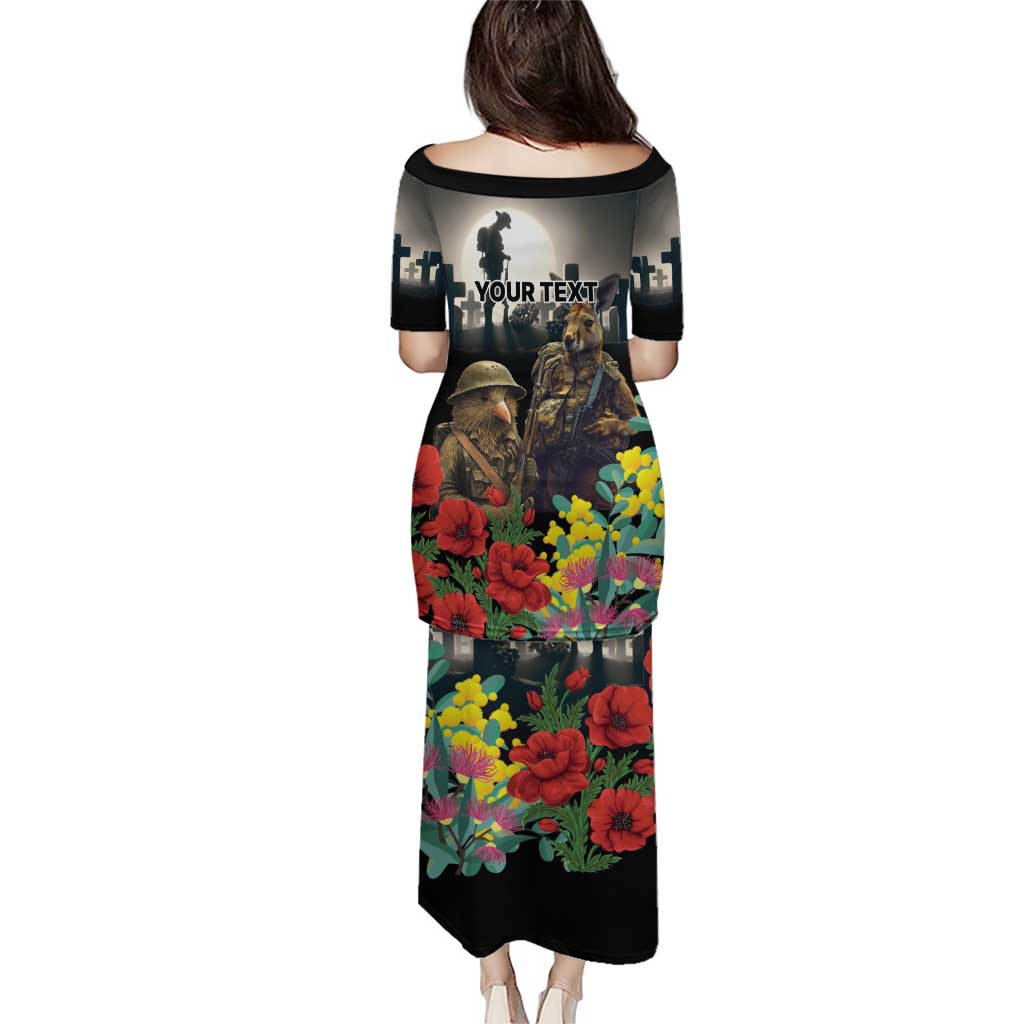 Kangaroo-Kiwi Soldier ANZAC Personalised Puletasi Golden Wattle Poppy Flowers LT9 - Polynesian Pride