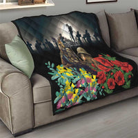 Kangaroo-Kiwi Soldier ANZAC Personalised Quilt Golden Wattle Poppy Flowers