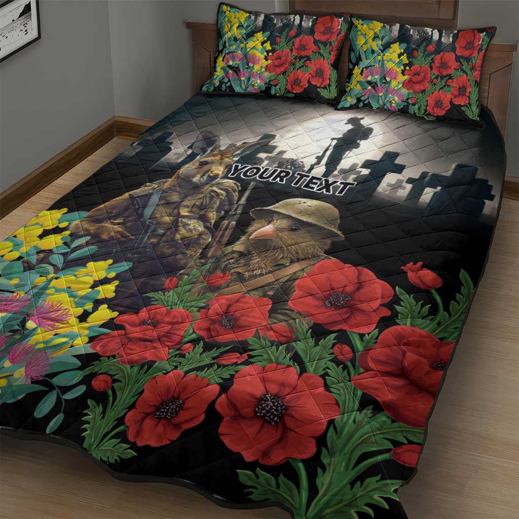 Kangaroo-Kiwi Soldier ANZAC Personalised Quilt Bed Set Golden Wattle Poppy Flowers LT9 - Polynesian Pride