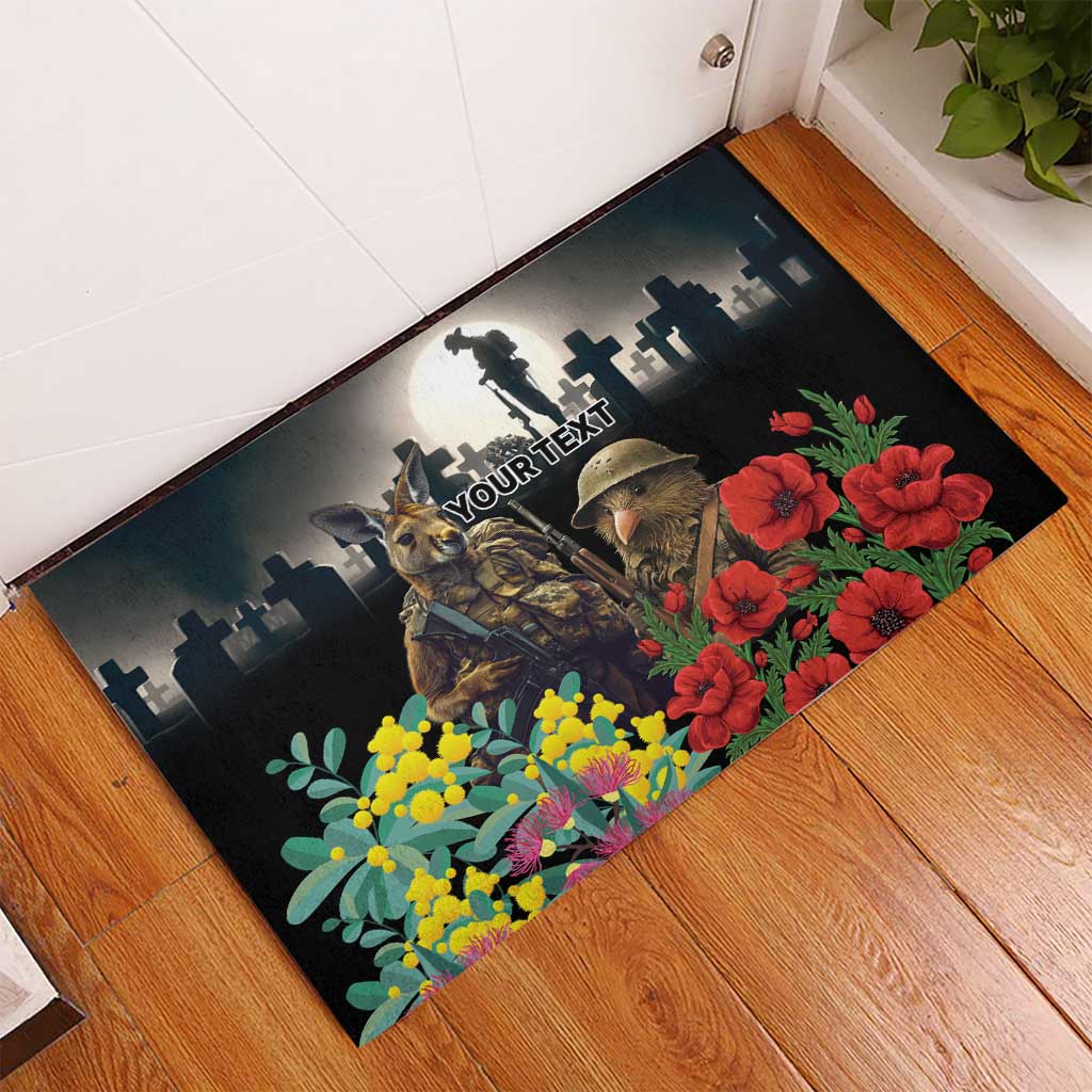 Kangaroo-Kiwi Soldier ANZAC Personalised Rubber Doormat Golden Wattle Poppy Flowers LT9 - Polynesian Pride