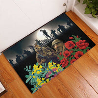 Kangaroo-Kiwi Soldier ANZAC Personalised Rubber Doormat Golden Wattle Poppy Flowers LT9 - Polynesian Pride