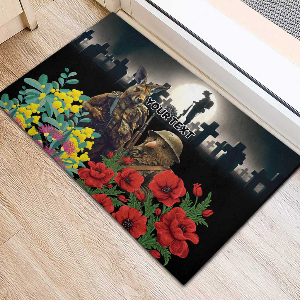 Kangaroo-Kiwi Soldier ANZAC Personalised Rubber Doormat Golden Wattle Poppy Flowers LT9 - Polynesian Pride